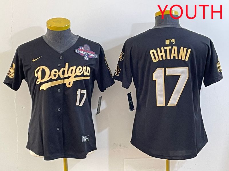 Youth Los Angeles Dodgers 17 Ohtani Black Gold Game 2025 Nike MLB Jersey style 2